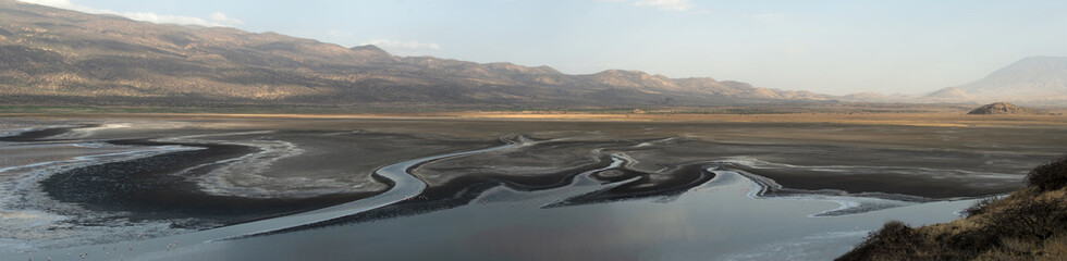  Lake Natron. Panorama. Aerial view. Tanzania.