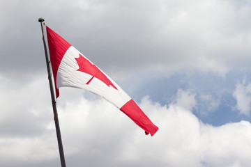 Canada Flag flying in the Wind in national park 