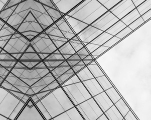 Perspective of modern glass window at skyscrapers - monochrome