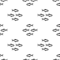 Flat monochrome vector seamless sea fish sketch pattern. Fabric textile summer pattern. Cute doodle pattern with underwater sea creatures. Vector illustration naive element wildlife nautical ornament.