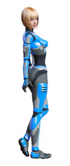 3D Rendering Female Robot on White