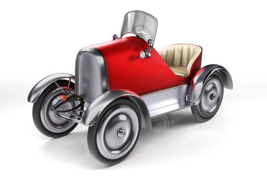 3d rendering concept design of red retro pedals car isolated on white background with clipping paths.