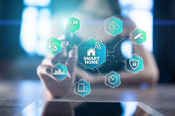 Smart home automation concept on virtual screen.