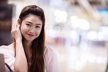 Fototapeta premium Portrait of Beautiful Attractive Asian woman smile feeling so happiness and comfortable,Beauty Concept