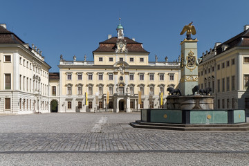Fototapeta na wymiar Ludwigsburg, Germany – palace courtyard with a decorative fountain.