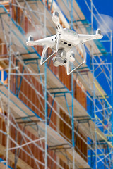 Drone Quadcopter Flying and Inspecting Construction Site