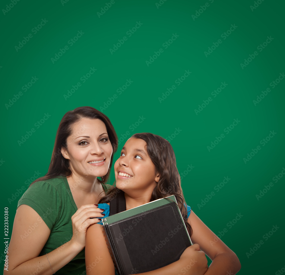 Canvas Prints Blank Chalk Board Behind Proud Hispanic Mother and Daughter Student