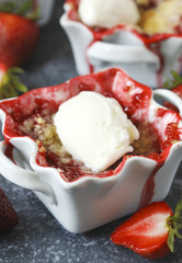 Strawberry crumble in bowl.