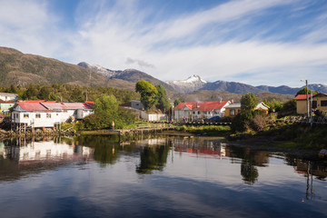 Fototapeta na wymiar Puerto Eden in Chilean fiords, Patagonia.