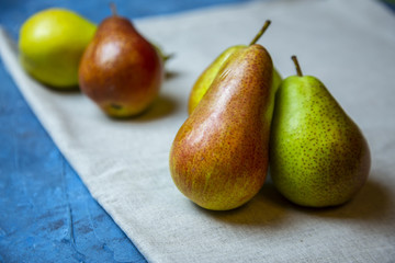 pear on a blue table