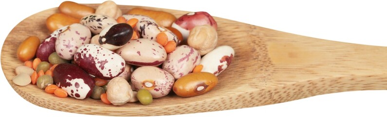 Mixed Raw Beans on Spoon - Isolated