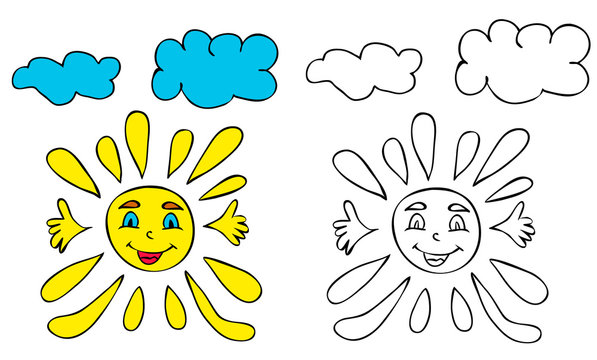 vector, sun character, book coloring pages