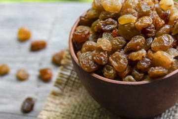 homemade sweet natural raisins in a bowl on the table