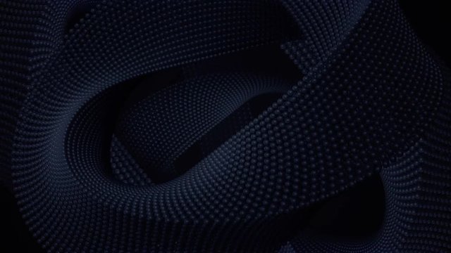 A dark blue animated abstract background created from waves of metallic spheres.