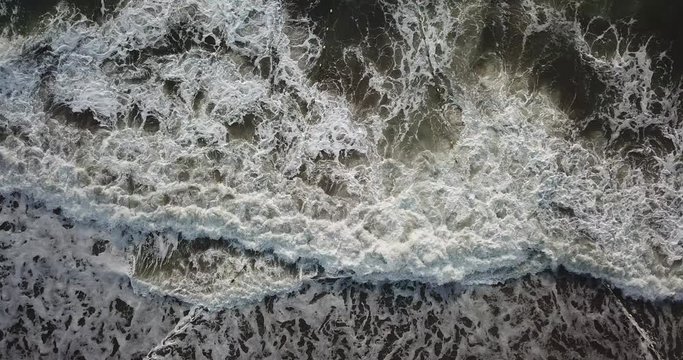 Drone aerial view sea waves. Blue water background  