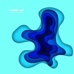 3D abstract background with paper cut shapes. Vector design layout for business presentations, flyers, posters and invitations. Colorful carving art - blue