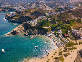 Fototapeta premium Aerial view to Karavostasi beach in resort village Bali. Crete, Greece