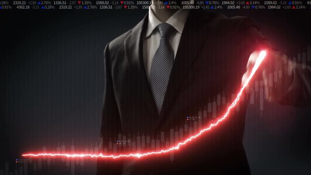 Businessman touched screen, various animated Stock Market charts and graphs. increase line. 4k animation.