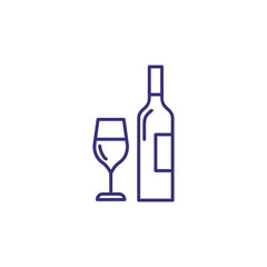 Bottle and wineglass line icon. Wine list, bar, addiction. Restaurant concept. Vector illustration can be used for topics like drinks, menu, holiday