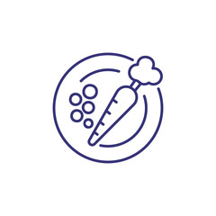 Carrot and peas on plate line icon. Vegetarian food, salad, dieting. Restaurant concept. Vector illustration can be used for topics like food, healthy eating, menu