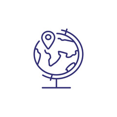 Globe with map pointer line icon. Adventure, direction, place. Education concept. Vector illustration can be used for topics like location, geography, travel