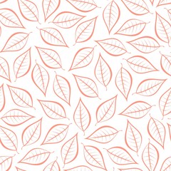 Autumn pink natural background from contours of pink leaves. Seamless decorative eco backdrop. Environmental pattern with floral leaves 