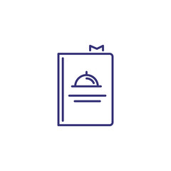 Menu with cloche symbol line icon. Cookery book, cafe, order. Restaurant concept. Vector illustration can be used for topics like food, catering, service