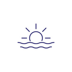 Sunrise line icon. Sunset, sea, wave. Summer concept. Vector illustration can be used for topics like sunlight, horizon, weather