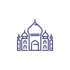 Taj Mahal line icon. Building, landmark, temple. Architecture concept. Vector illustration can be used for topics like religion, India, traveling