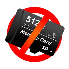 Red prohibition sign with sd memory multimedia micro card. Prohibit the use digital data transmission device
