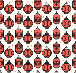 Chinese Traditional Lanterns Seamless Pattern Background. Vector