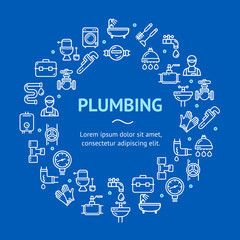 Plumbing Signs Round Design Template Thin Line Icon Concept. Vector