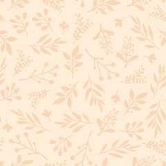 Fototapeta premium Foliage seamless vector background. Beige leaves background. Limited color palette. Abstract nature leaf pattern. Autumn fall Doodle leaf print. Thanksgiving, Seasonal fabric, November, card, paper