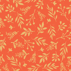 Thanksgiving vintage autumn leaves seamless vector background. Golden retro leaves on orange background. Abstract foliage nature pattern distressed style. Thanksgiving, Seasonal fabric, card, paper