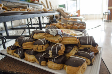 brioches, pies on a buffet for breakfast