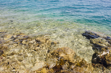 stony shore and sea