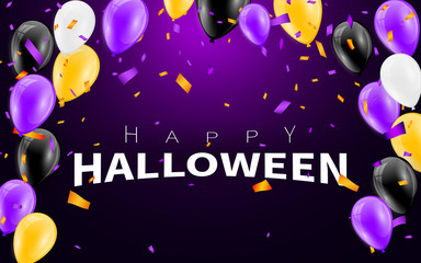 Happy Halloween Carnival Background. Orange purple flags garland, confetti concept for party design. Celebration Vector illustration