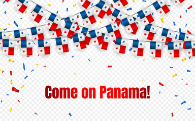 Panama garland flag with confetti on transparent background, Hang bunting for celebration template banner, Vector illustration