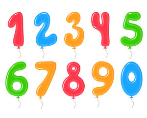 Color Balloons with Numbers Decoration Elements Set. Vector
