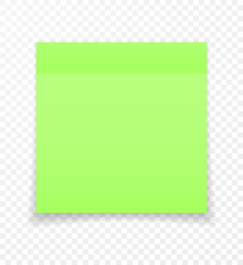 Sticky Paper Note with Shadow Effect. Blank Color Memo Note Stickers for Posting Isolated on Transparent Background. Vector Illustration