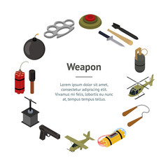 Weapons 3d Banner Card Circle Isometric View. Vector