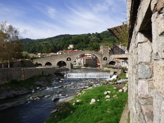 Fototapeta na wymiar Puente de Camprodon. Pueblo medieval de Girona, Cataluña, España