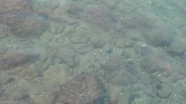 T&uuml;rkei, Aeg&auml;is., Alanya - 4. September 2018: Kiesel und Steine im Meer,, leicht tr&uuml;b, W&auml;rme Sanftheit, Emotion, Videoclip mit Originalton roh 