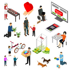 Charity Donation Funding Icon Set 3d Isometric View. Vector
