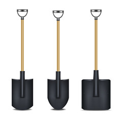 Naklejka premium Realistic Detailed 3d Black Blank Shovel Template Mockup Set. Vector