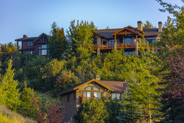 Sunset light hitting homes in Park City Utah