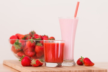 Food. Strawberry, milk cocktail, smoothies