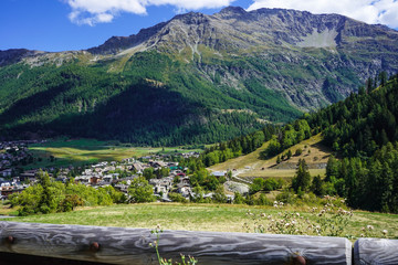 view of small town la thuile in valle d'aosta, italy