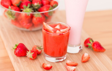 Food. Strawberry, milk cocktail, smoothies