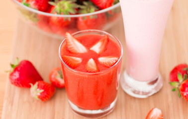 Food. Strawberry, milk cocktail, smoothies